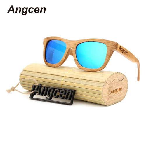 Angcen Ladies Sunglasses Women Polarized Retro Vintage Sun glasses Men wood bamboo sunglasses brand designer square glasses